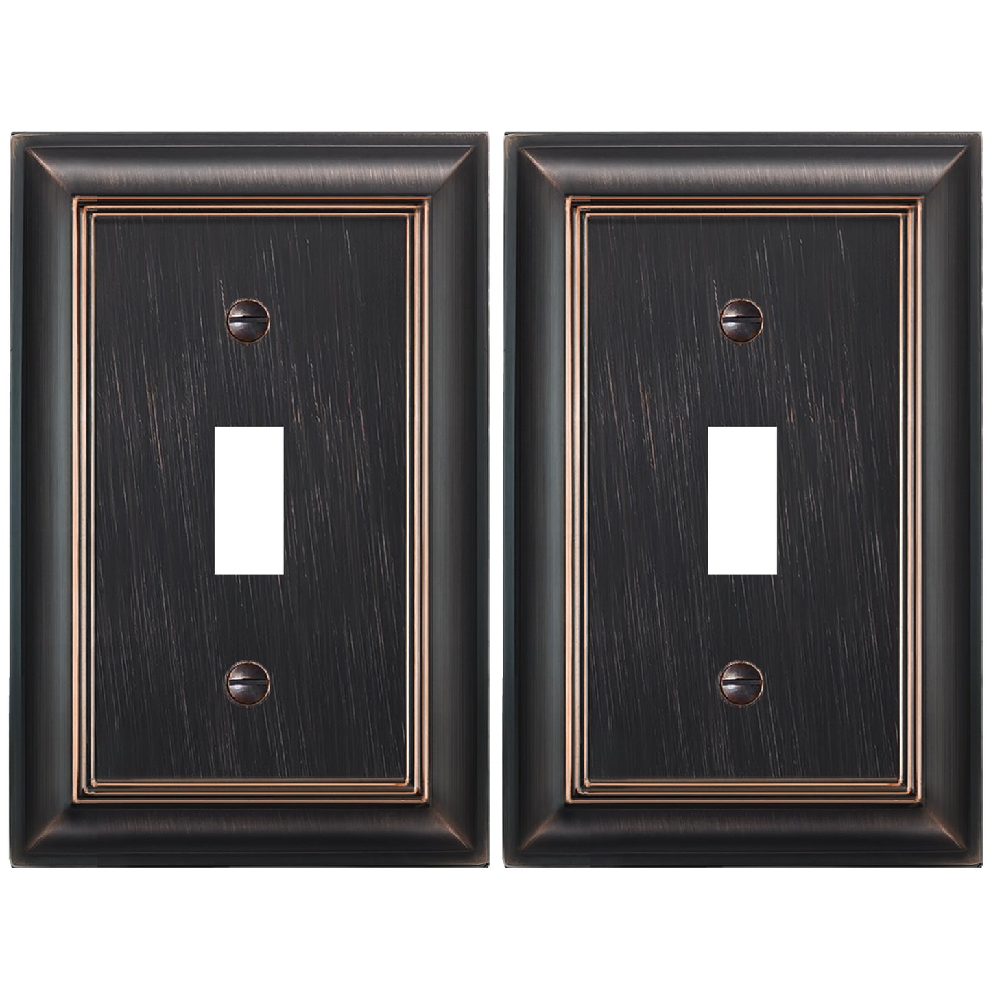 ELEGRP 2 Pack 1-Gang Oil Rubbed Bronze Zinc Alloy Wall Plate, Metal Toggle Switch Cover, Mid-Size Decor Plate Cover