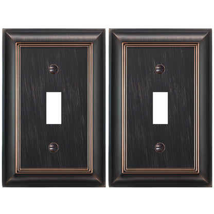 ELEGRP 2 Pack 1-Gang Oil Rubbed Bronze Zinc Alloy Wall Plate, Metal Toggle Switch Cover, Mid-Size Decor Plate Cover