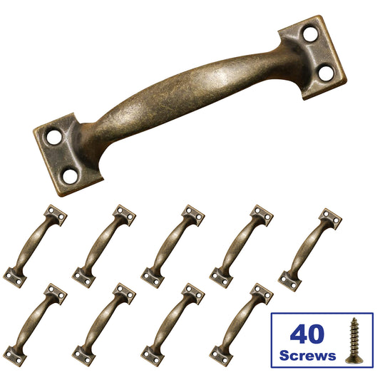 (10 pack) 4-Inch 100mm Cabinet Door Handles, Bronze Curved Gate Pulls, Vintage Drawer Pulls, Bow Handle Pulls Door Hardware, for Door Dresser Cabinet Cupboard Suitcase