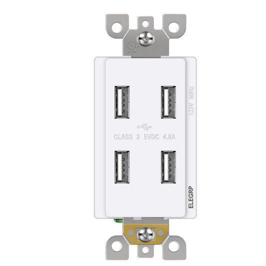 ELEGRP 4.8A High-Speed 4-Port USB A Wall Receptacle Outlet, Compatible with Samsung Galaxy S20/S10/S9/Note, iPhone SE/11/XS/XR/X/8, and More