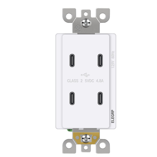 ELEGRP 4.8A 4-Port Type C High-Speed USB Wall Receptacle Outlet, Compatible with Samsung Galaxy S20/S10/S9/Note, iPhone SE/11/XS/XR/X/8, and More