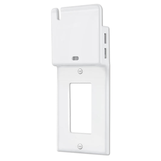 ELEPRG 1-Gang Decorator USB Wall Plate, Single Decor Outlet Cover with Dual USB Charging Ports, Decorative Receptacle Cover with Phone Holder, White