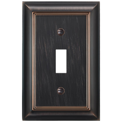ELEGRP 1-Gang Oil Rubbed Bronze Zinc Alloy Wall Plate, Metal Toggle Switch Cover, Mid-Size Decor Plate Cover