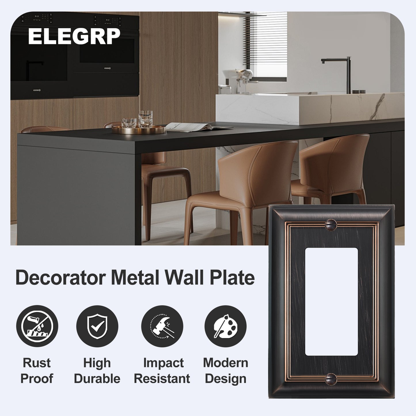 ELEGRP 1-Gang Oil Rubbed Bronze Zinc Alloy Wall Plate, Metal Decor Outlet Cover, Mid-Size Decor Plate Cover