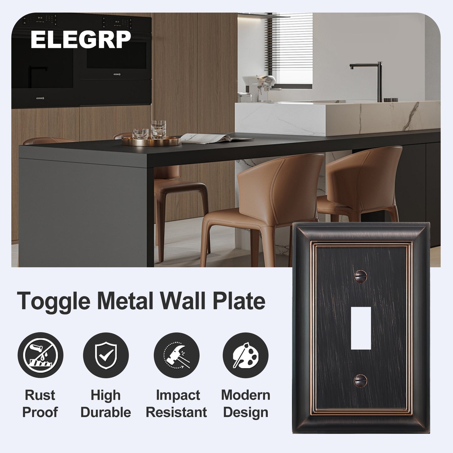 ELEGRP 1-Gang Oil Rubbed Bronze Zinc Alloy Wall Plate, Metal Toggle Switch Cover, Mid-Size Decor Plate Cover