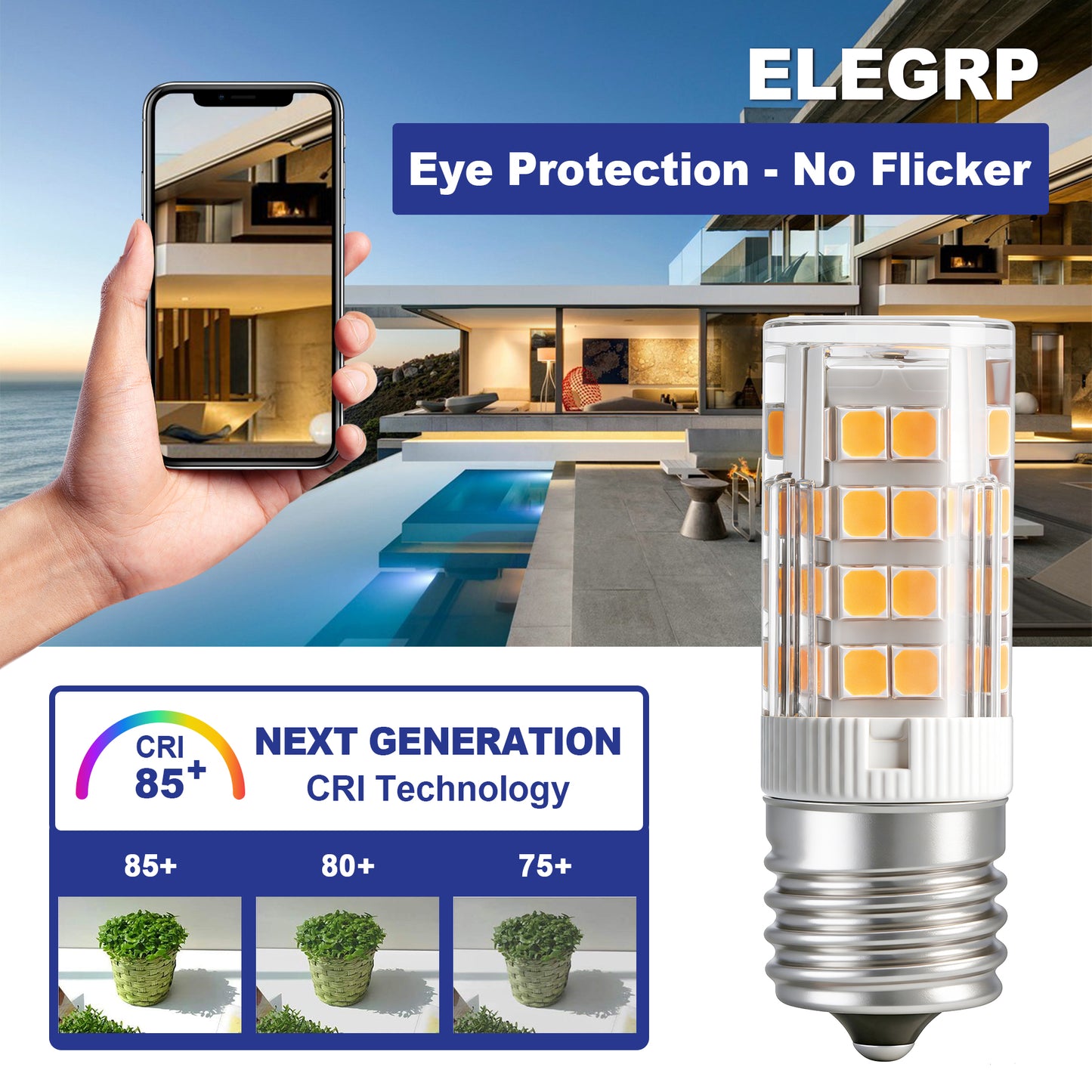 (6 Pack) ELEGRP E17 Led Bulb Non-Dimmable 6000K with Cool Light, E17 Base 120 Volt 320 Lumens 360 Beam Angle, 5 Watt Equivalent 40 Watt E17 Halogen Bulb