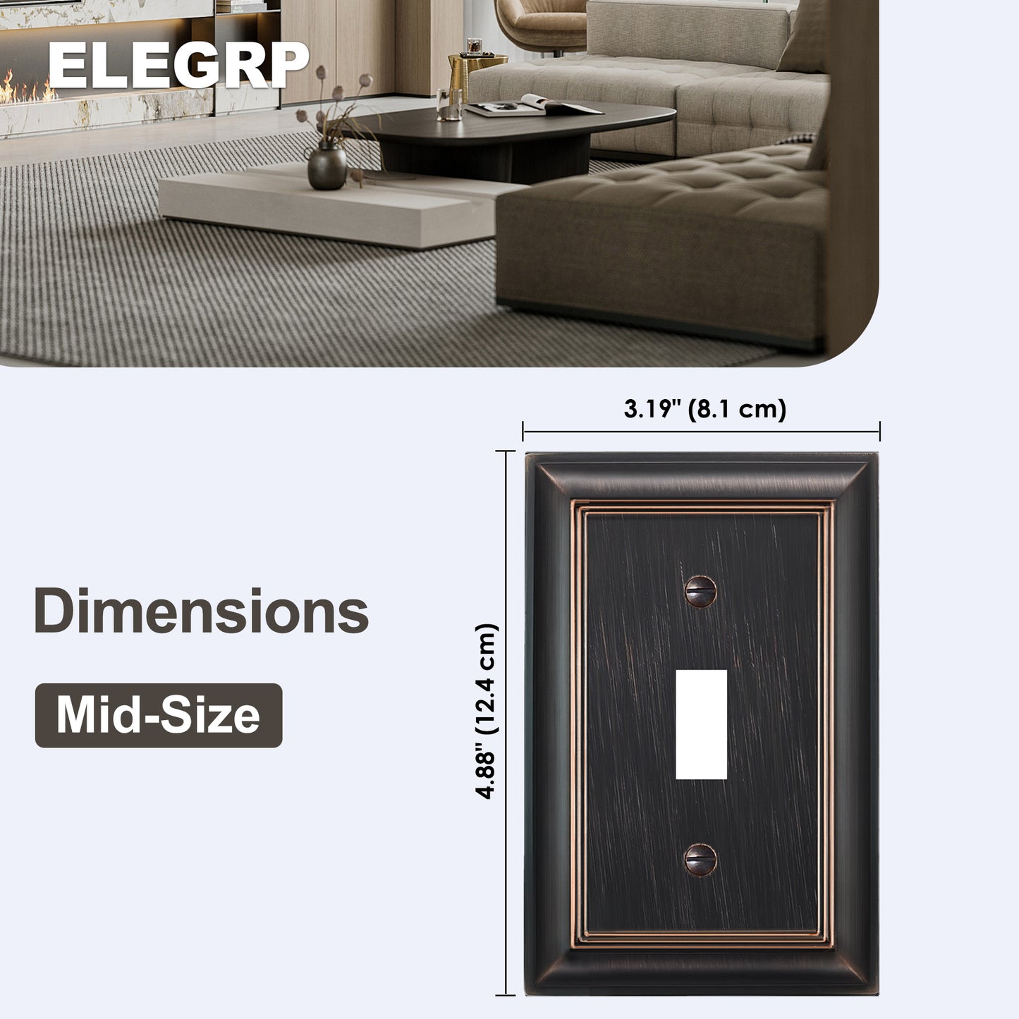 ELEGRP 1-Gang Oil Rubbed Bronze Zinc Alloy Wall Plate, Metal Toggle Switch Cover, Mid-Size Decor Plate Cover