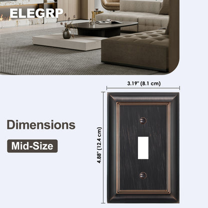 ELEGRP 1-Gang Oil Rubbed Bronze Zinc Alloy Wall Plate, Metal Toggle Switch Cover, Mid-Size Decor Plate Cover