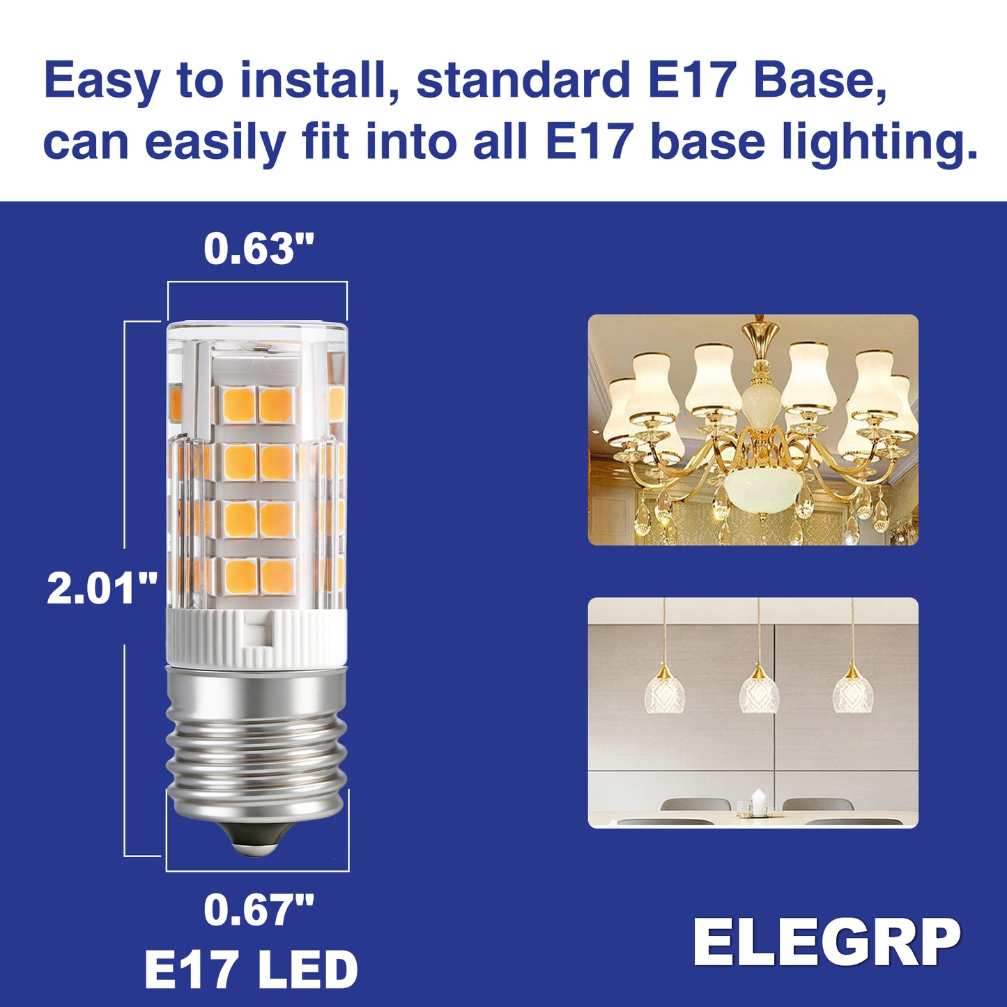 (6 Pack) ELEGRP E17 Led Bulb Non-Dimmable 6000K with Cool Light, E17 Base 120 Volt 320 Lumens 360 Beam Angle, 5 Watt Equivalent 40 Watt E17 Halogen Bulb